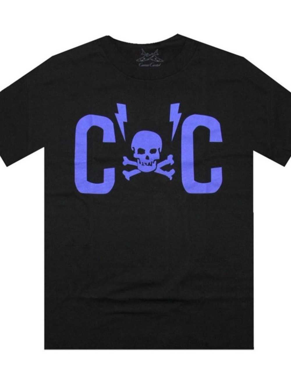 Men's Black Tee with Blue Skull Graphic